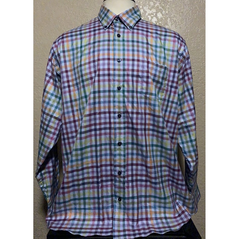 Robert Talbott Classic Men's Size XL Multi Color Gingham Check Long Sleeve Shirt